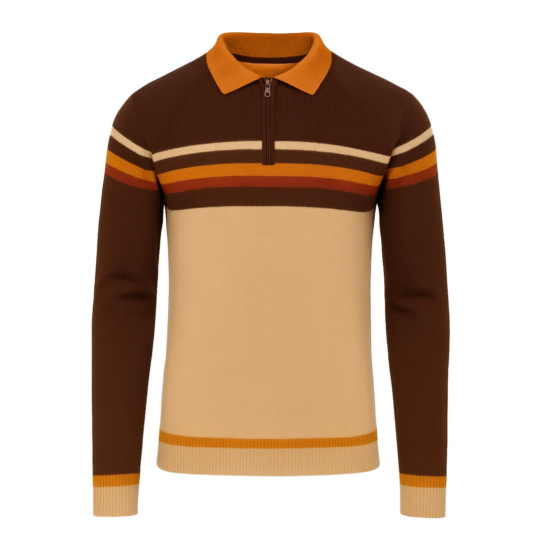 Mens brown 1960s striped polo knitwear