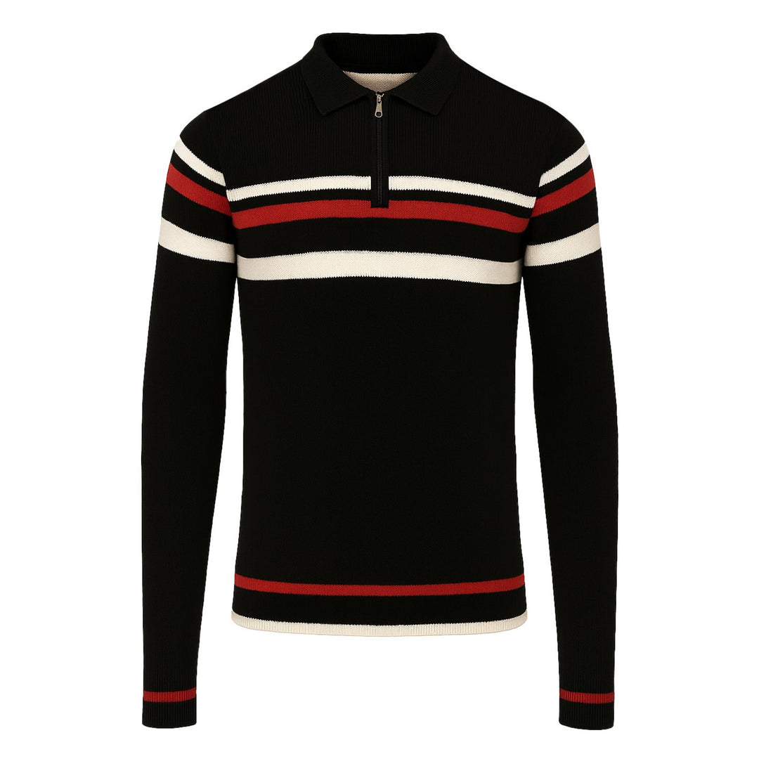 Men's black 1980s striped polo knitwear