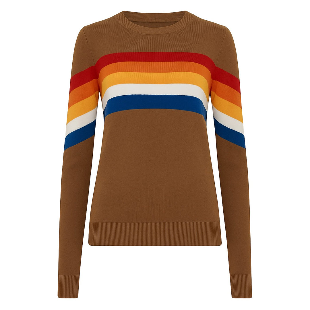 Women's brown rainbow striped jacquard vintage knitwear