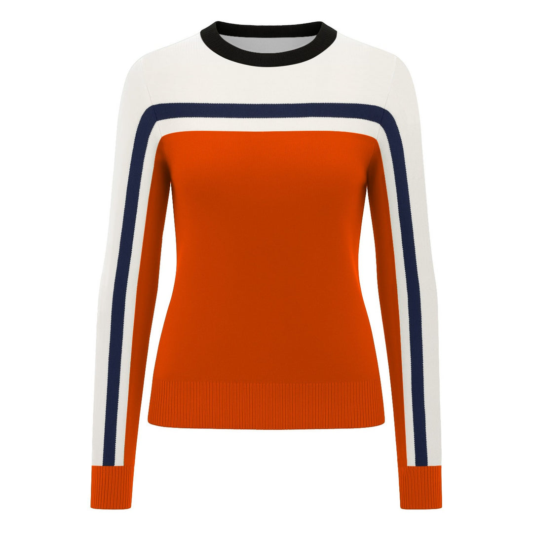 Women's orange striped jacquard vintage knitwear