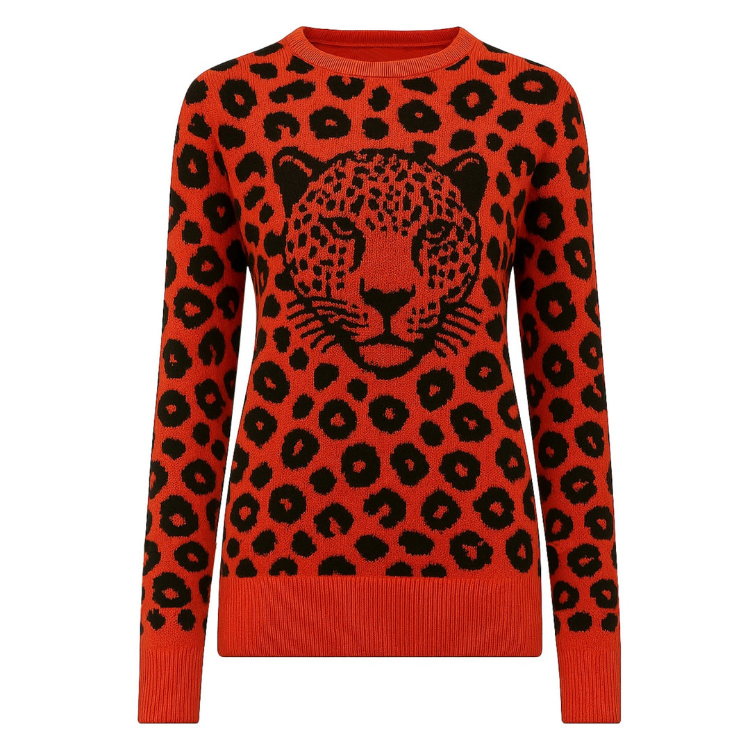 Women's red leopard print vintage knitwear