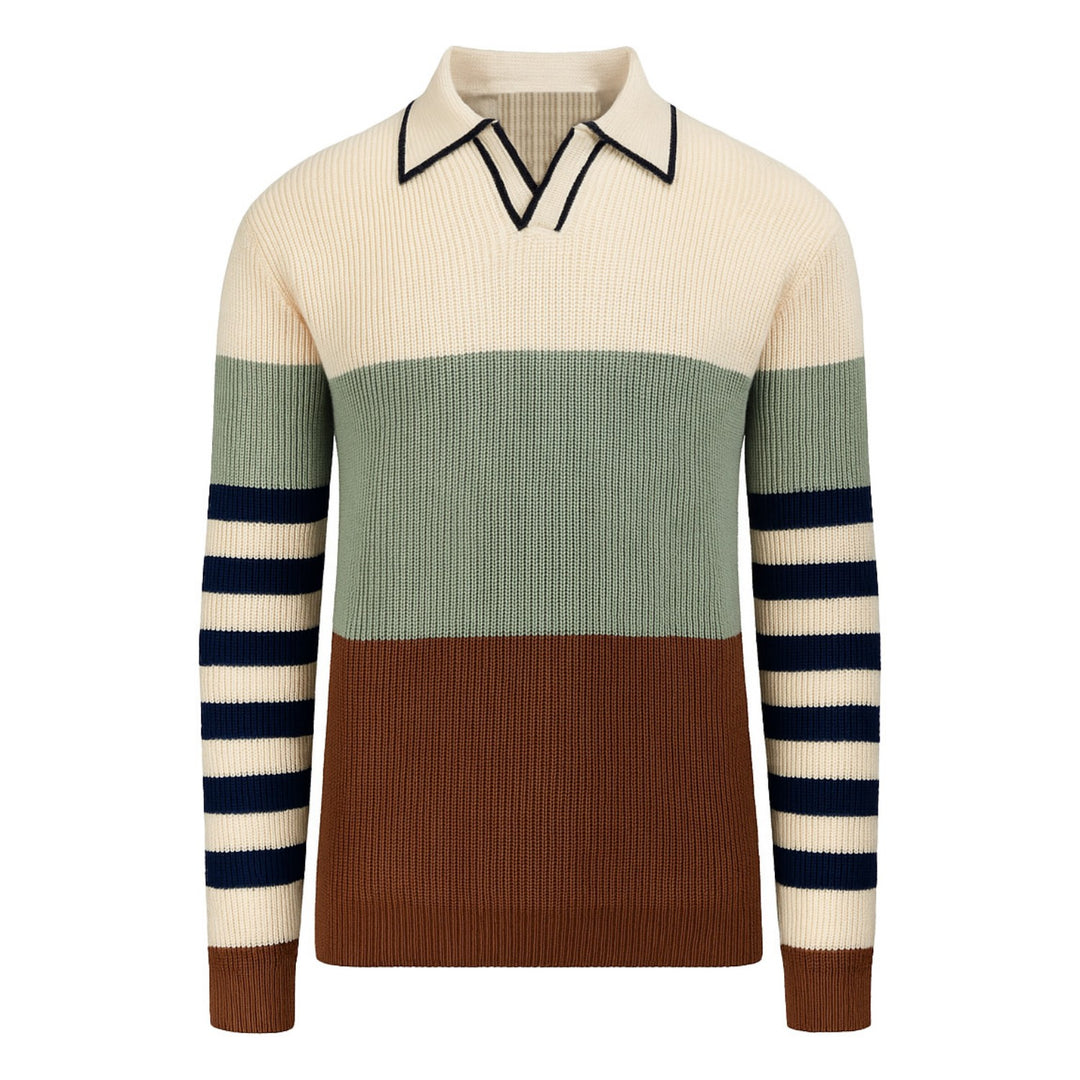 Men's multicolor striped vintage V-neck polo knitwear