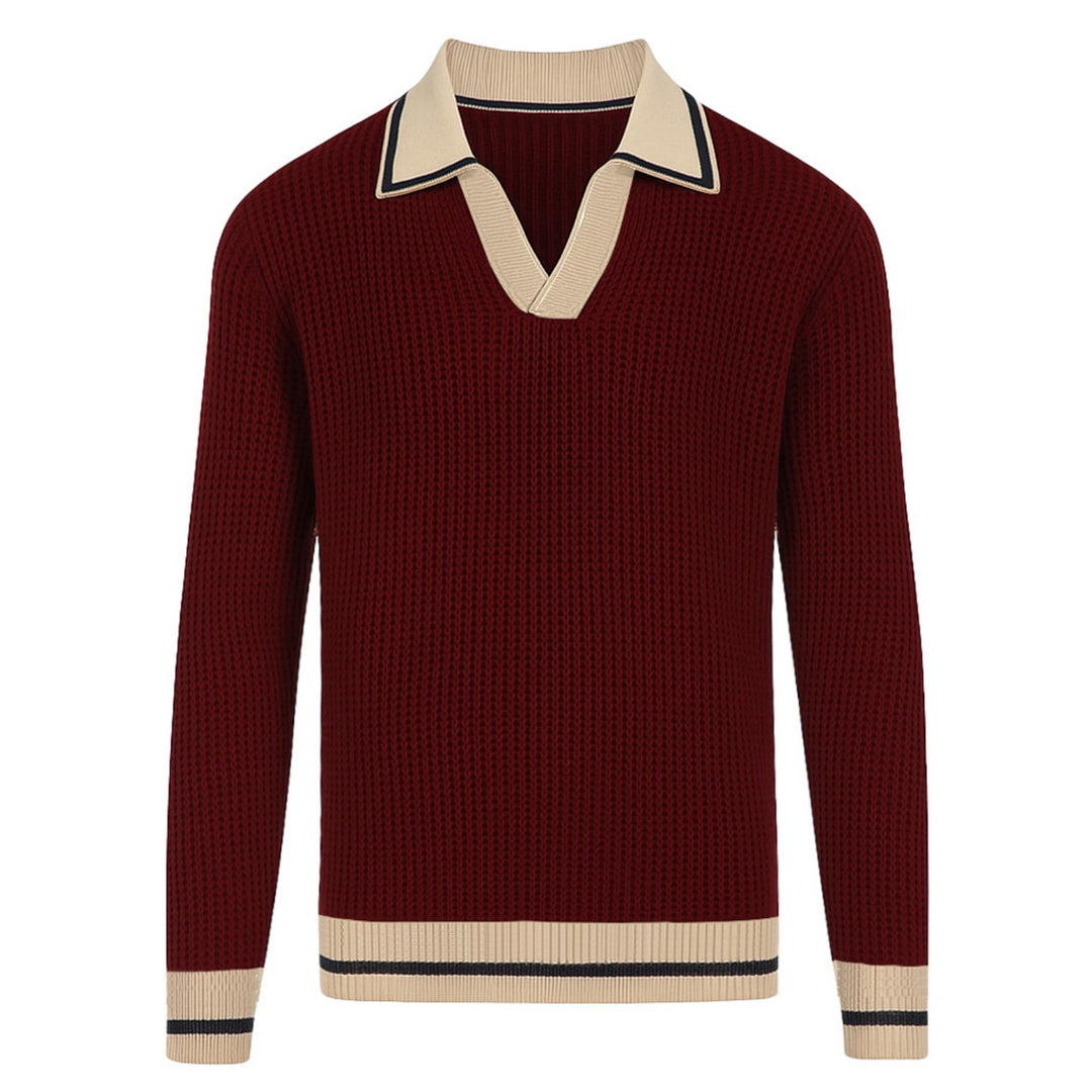 Men's retro red casual V-neck vintage knitwear