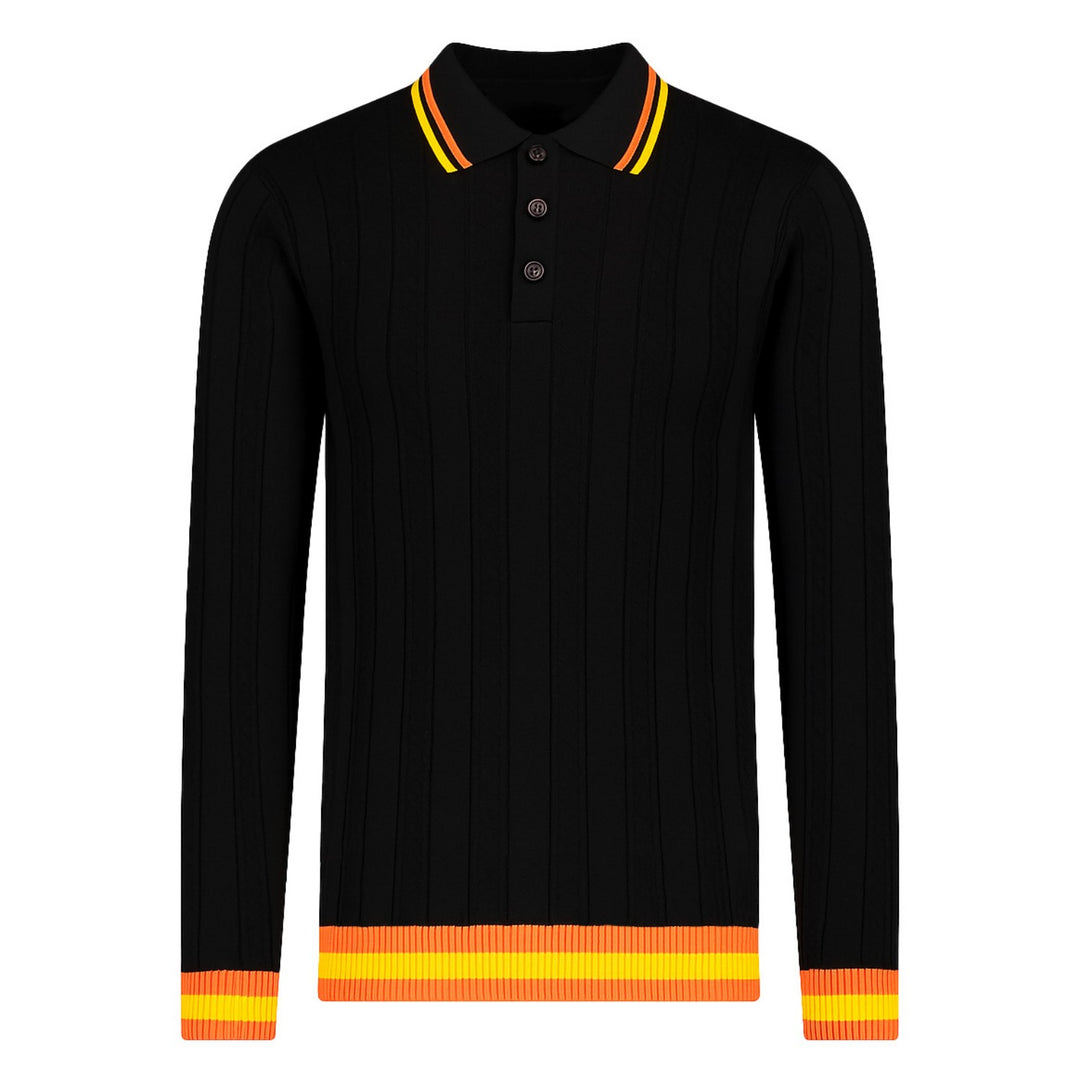 Men's black rainbow striped jacquard polo knitwear
