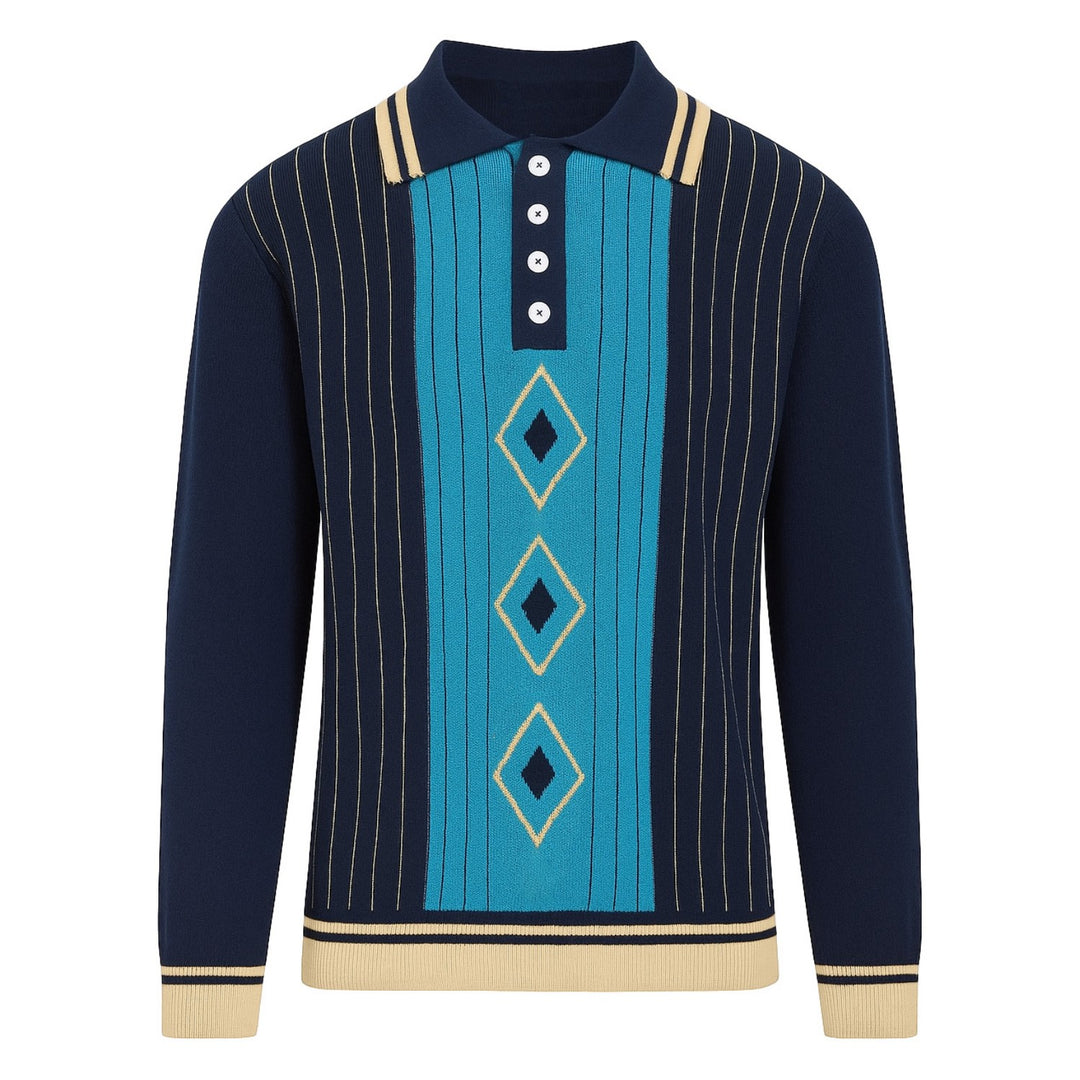Ανδρικά Ναυτικό μπλε vintage ριγέ casual knit ζακέτα