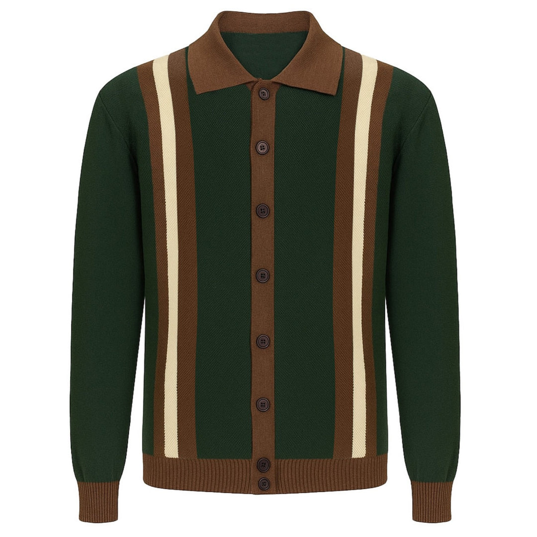Mænds marineblå vintage stribet afslappet strik cardigan