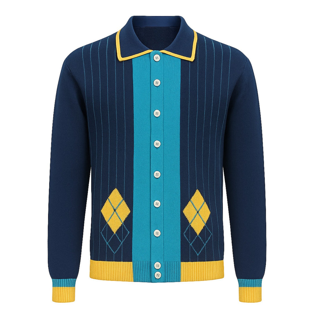 Ανδρικά Ναυτικό μπλε vintage ριγέ casual knit ζακέτα