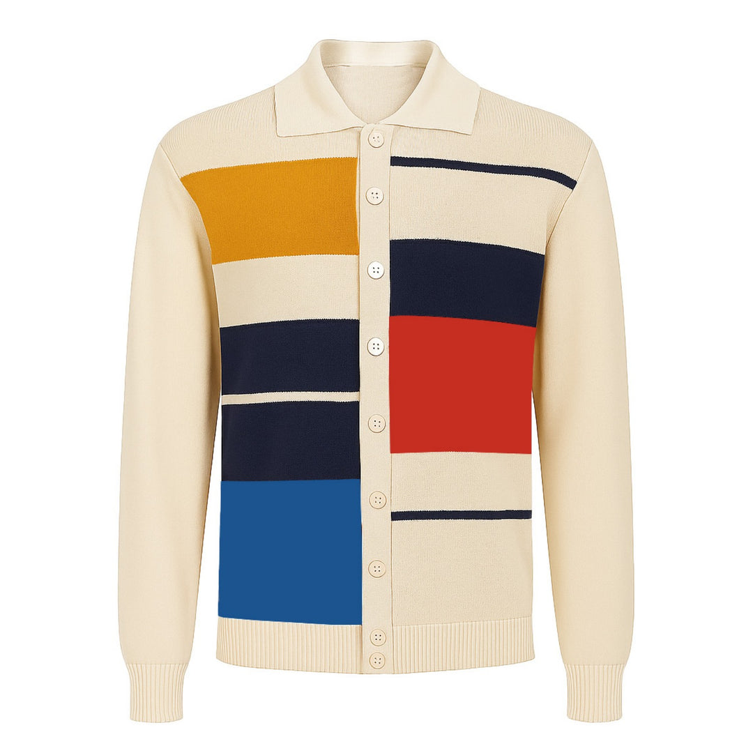 Ανδρικά Ναυτικό μπλε vintage ριγέ casual knit ζακέτα