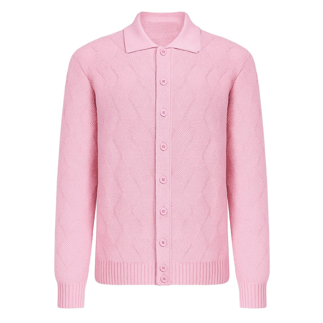 Men's pink texture 60's retro casual knit cardigan