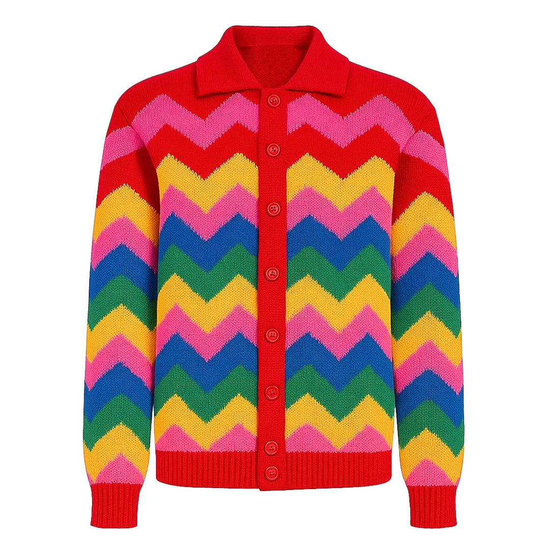 Men's multi-color vintage graphic jacquard cardigan