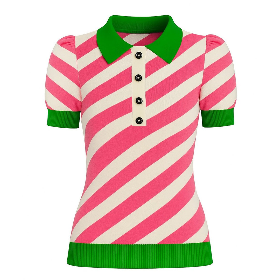 Women's vintage twill knitted bubble sleeve polo