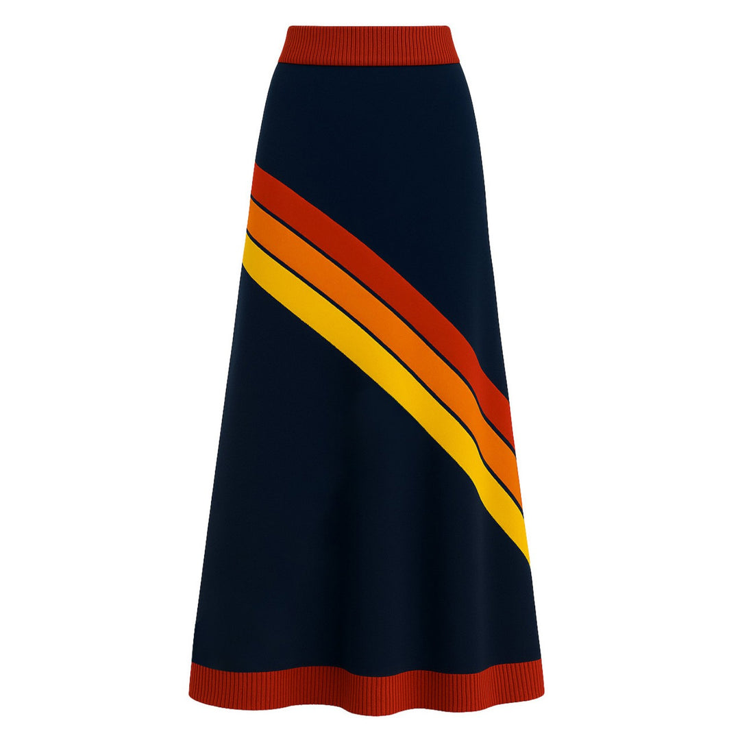 Women's dark blue vintage striped knit skirt