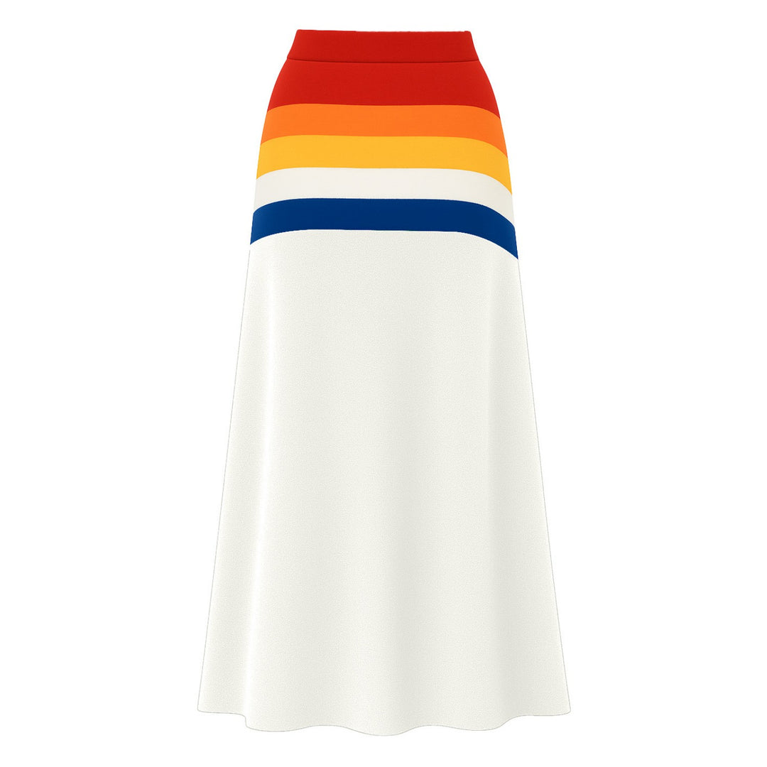 Women's white rainbow jacquard vintage knit skirt