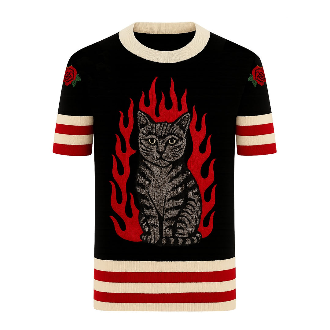 Blue marine masculin vintage à rayures décontractée en tricot