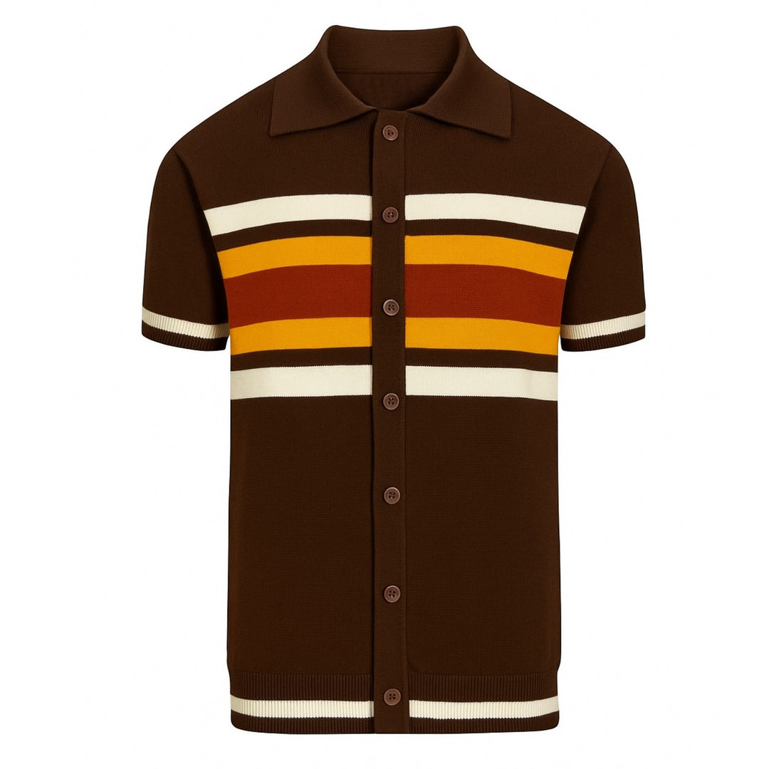 Men's brown striped vintage jacquard cardigan
