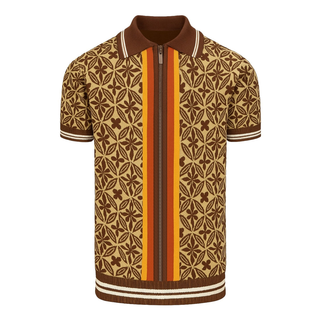 Men's brown 60s vintage striped jacquard cardigan