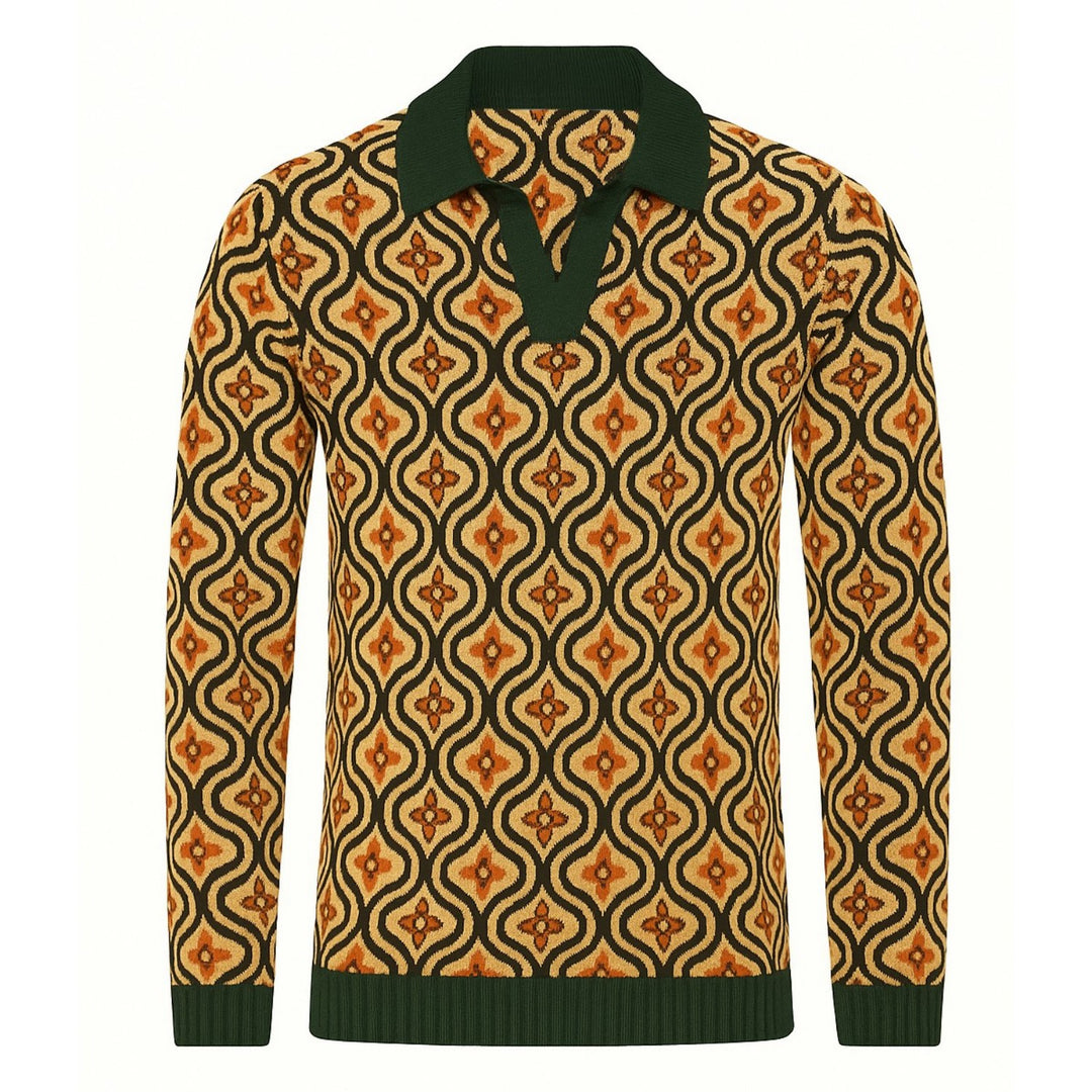 Men's yellow jacquard flower diamond V-neck knitwear