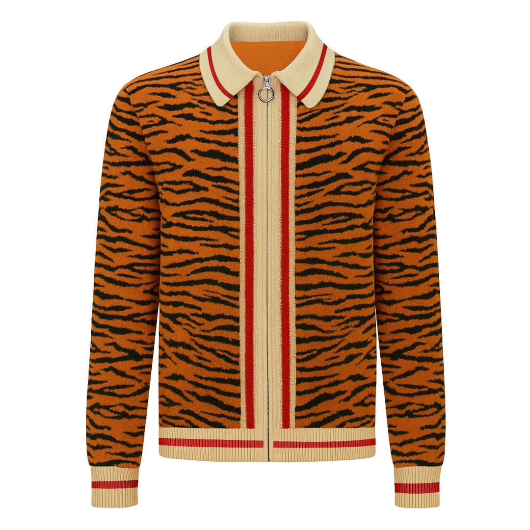 Men's orange striped zipper cardigan