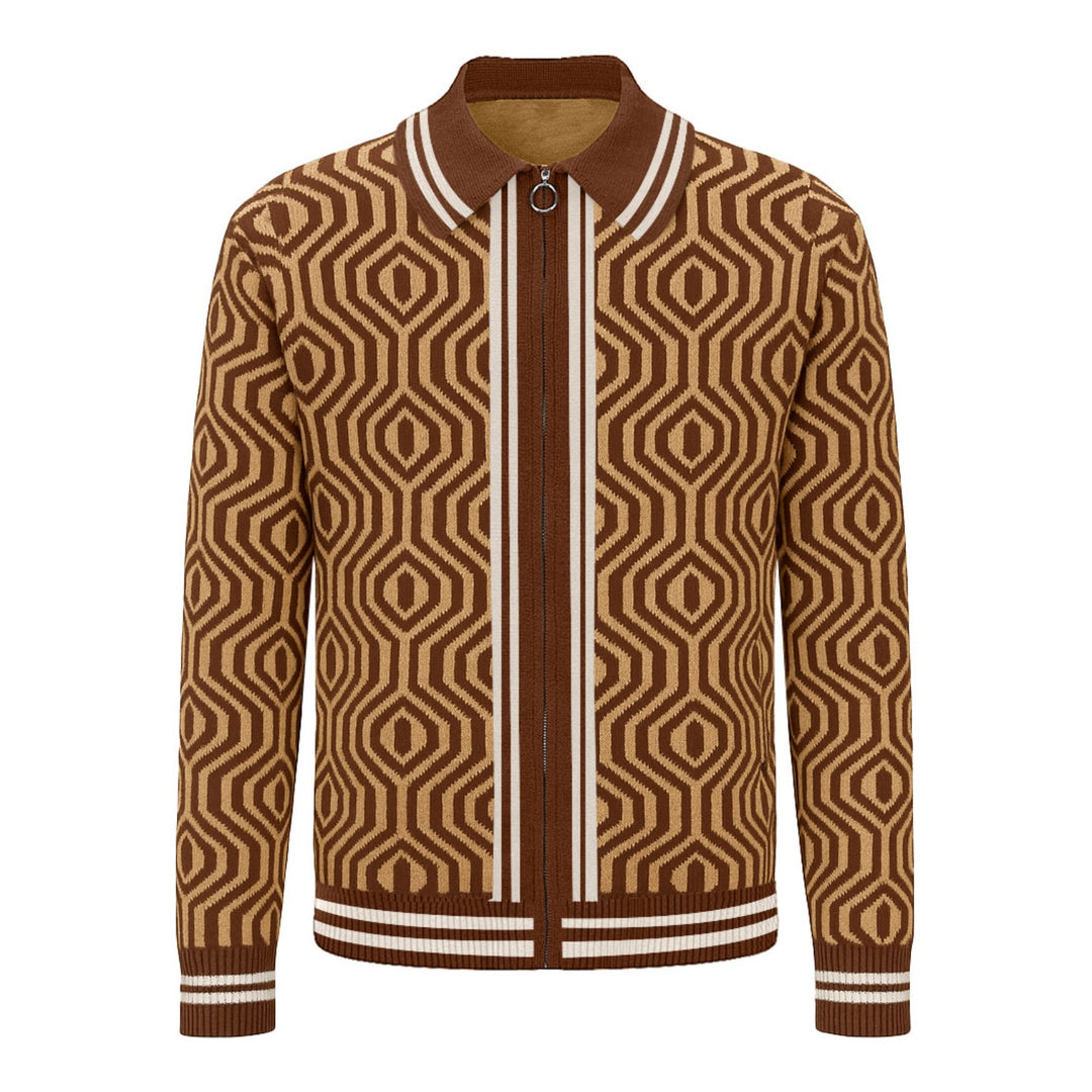 Men's brown 1970s style knitted zipper cardigan