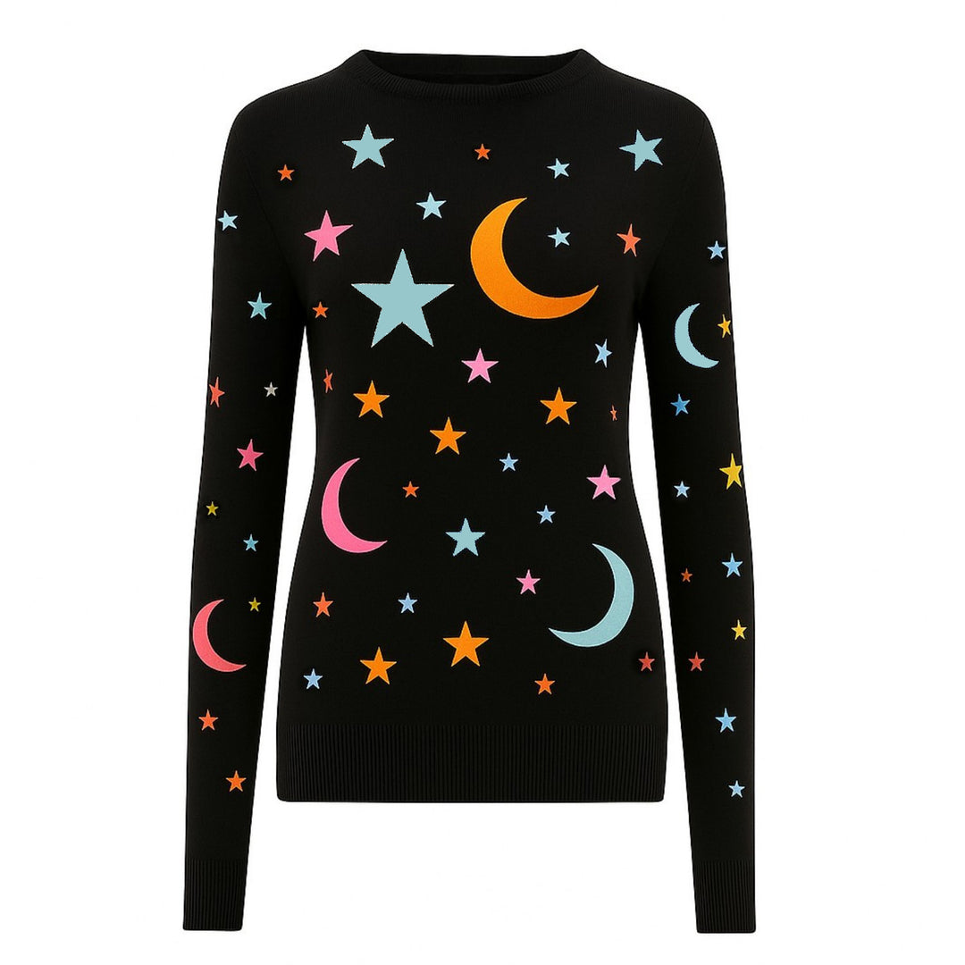 Women's black star moon jacquard knitwear