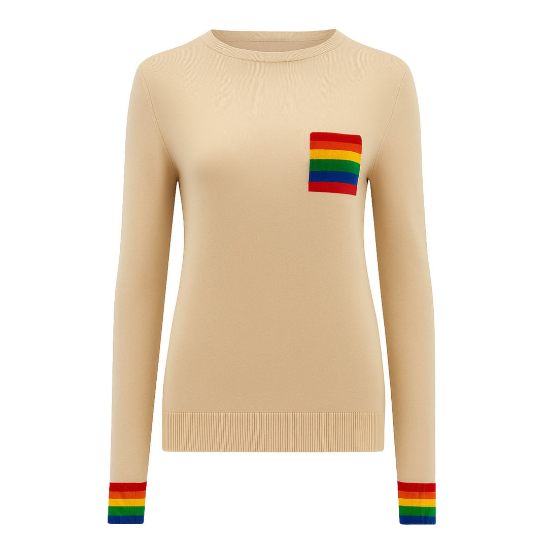 Women's khaki stripe design pocket vintage knitwear