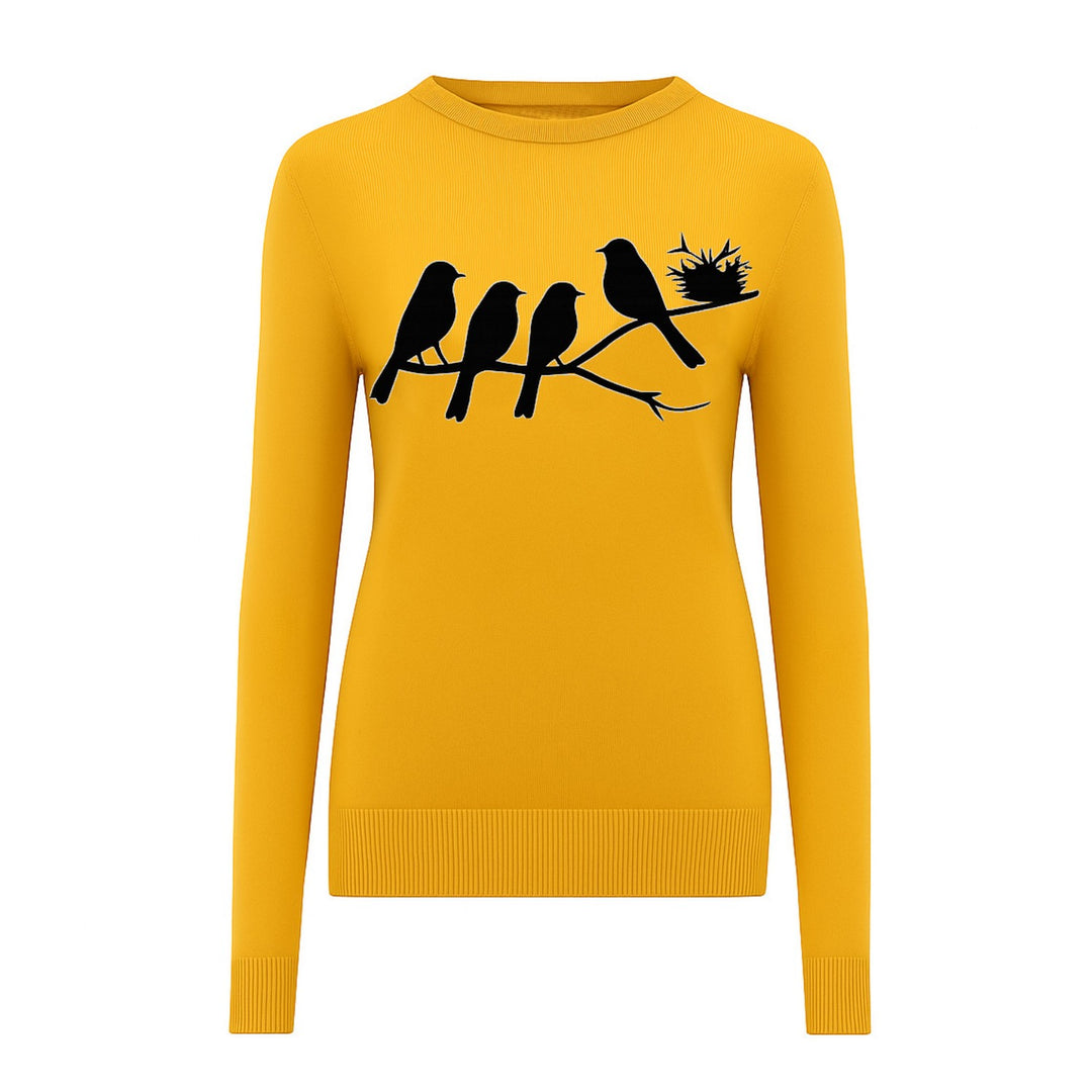 Women's retro yellow bird jacquard knitwear
