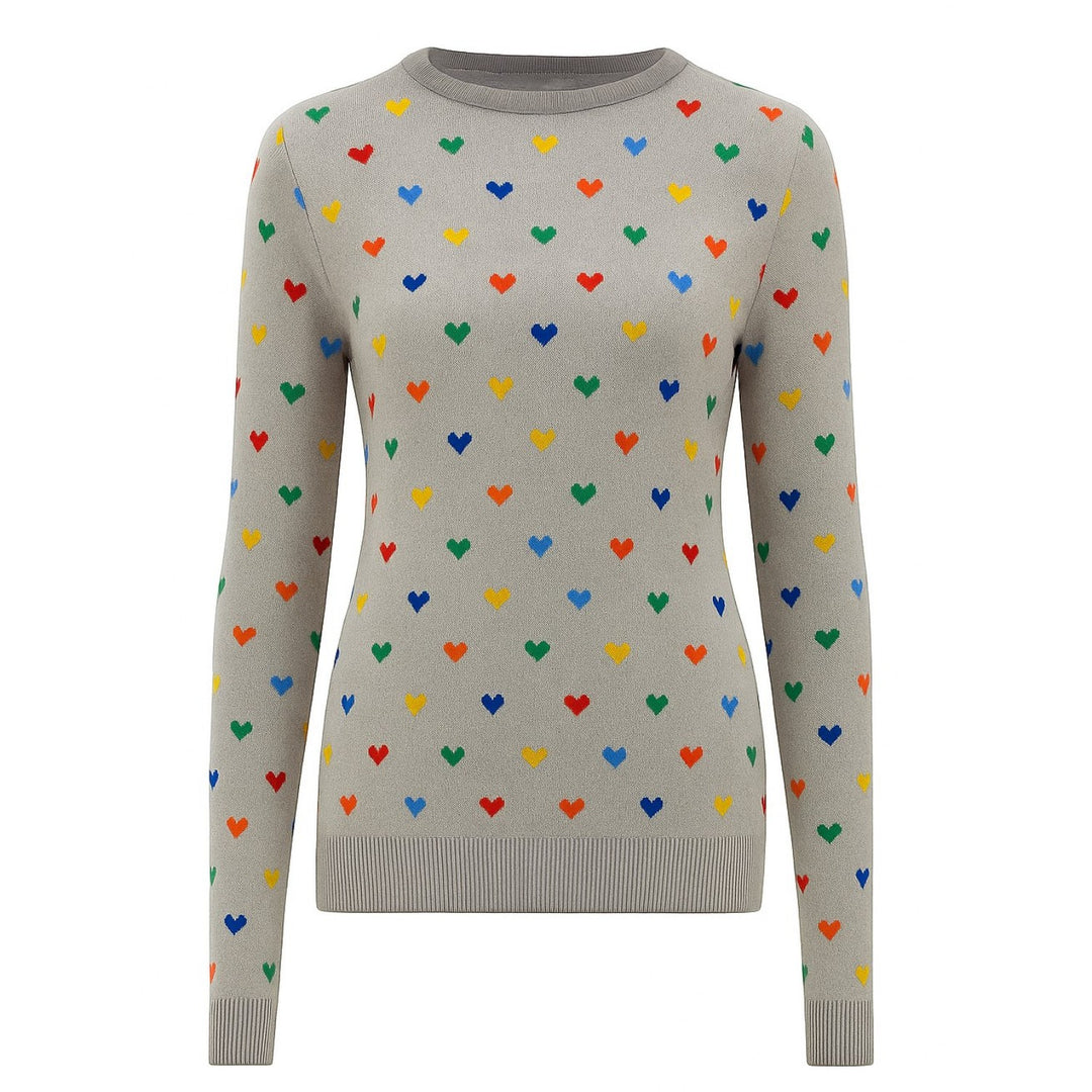 Women's grey heart-shaped vintage jacquard knitwear