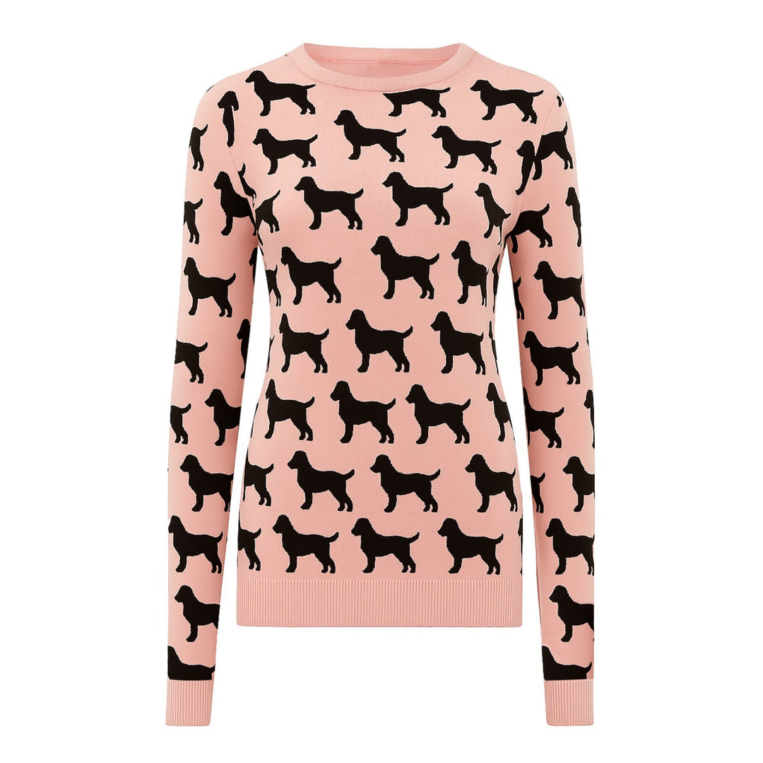 Women's pink dog animal jacquard knitwear