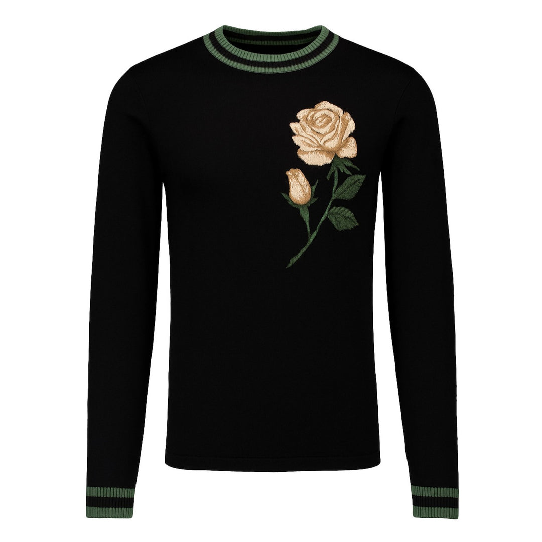 Men's black floral jacquard collar casual knitwear