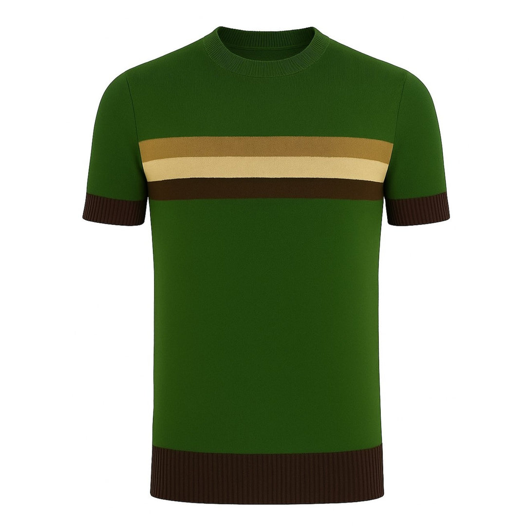 Men's dark green vintage aesthetic jacquard knit T-shirt