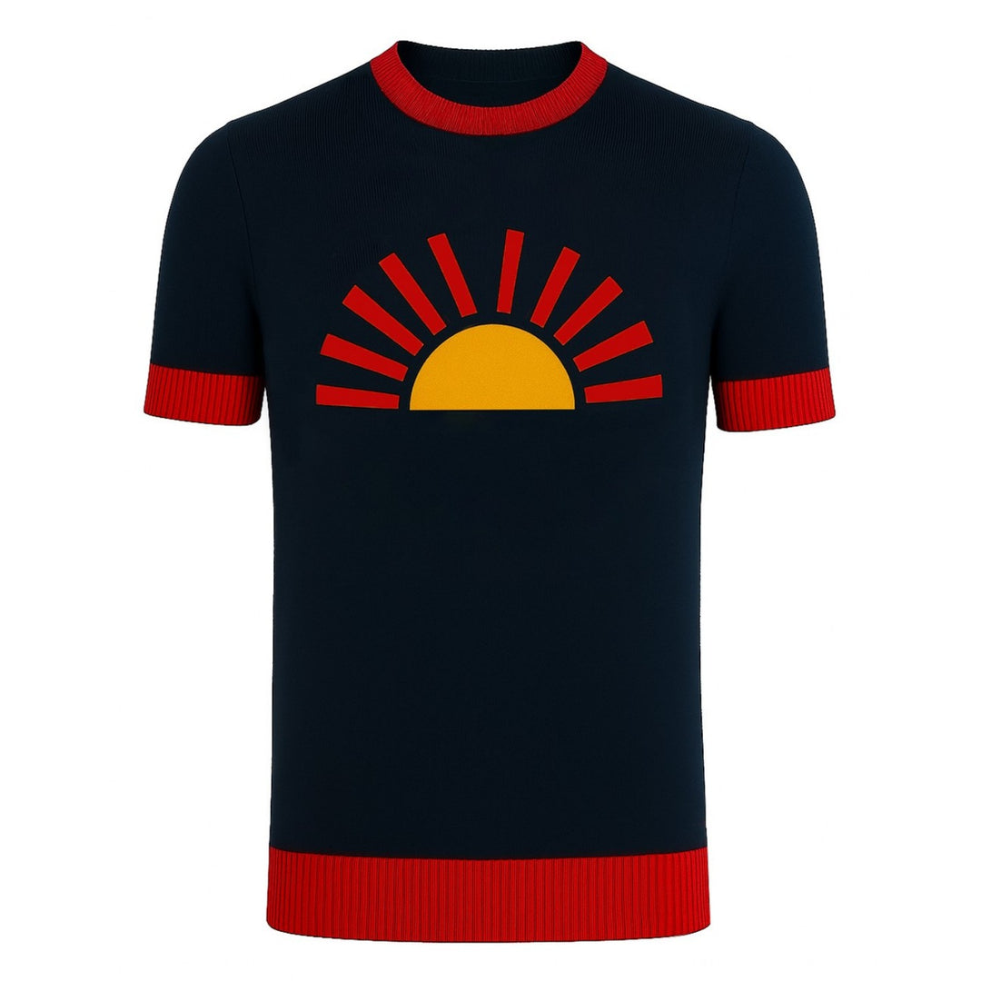 Men's black vintage aesthetic Sun jacquard knit T-shirt