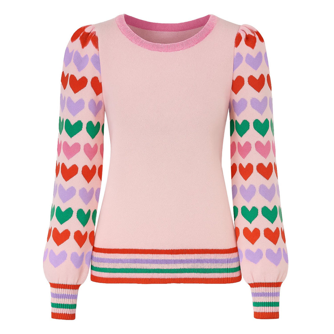 Women's pink love jacquard bubble sleeve knitwear