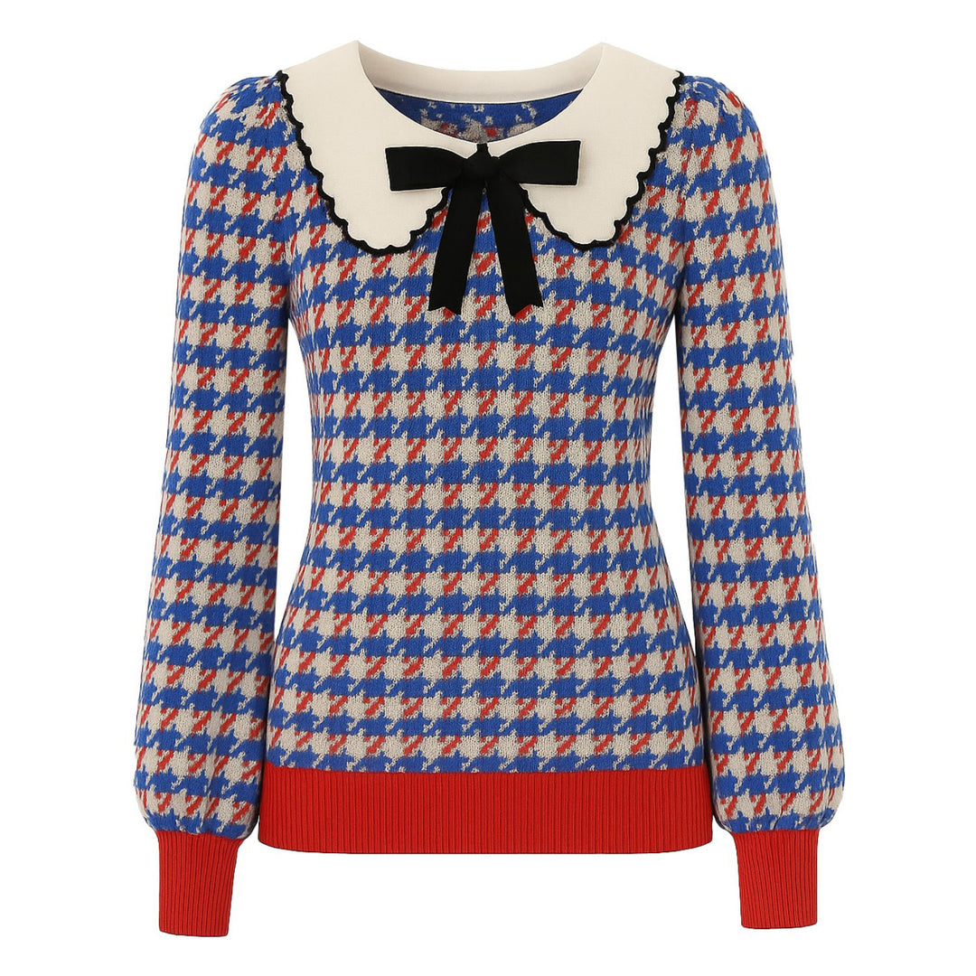 Women's bird pliers vintage puff-sleeve knitwear