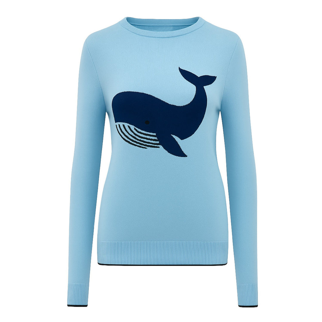Women's blue shark jacquard casual knitwear