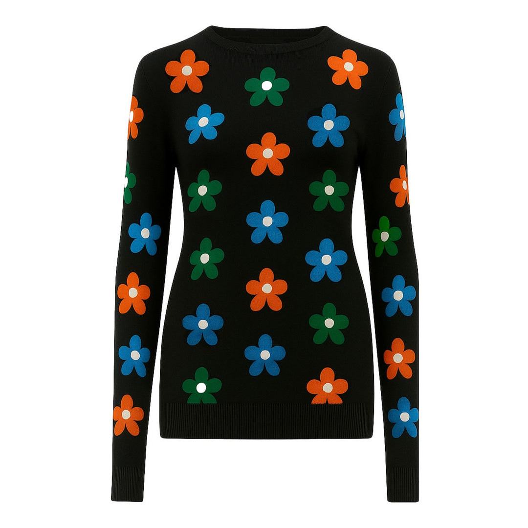 Women's black and colored floral jacquard knitwear
