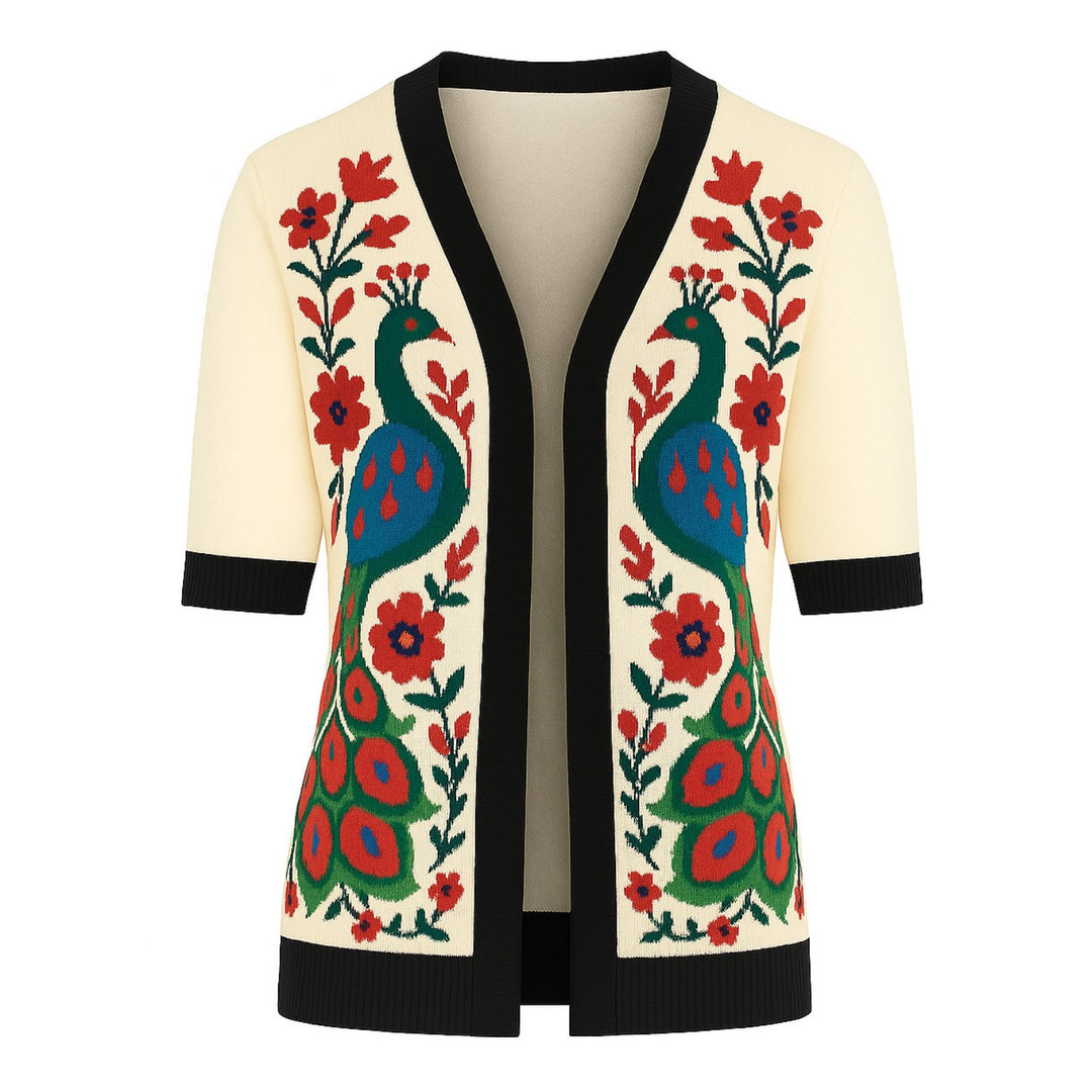 Women's white apricot art five-sleeve knitted cardigan