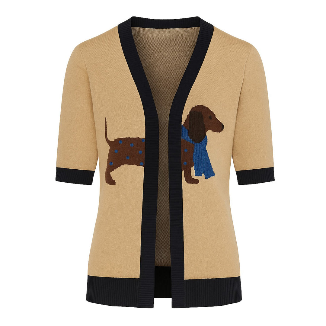 Women's vintage khaki jacquard five-sleeve cardigan