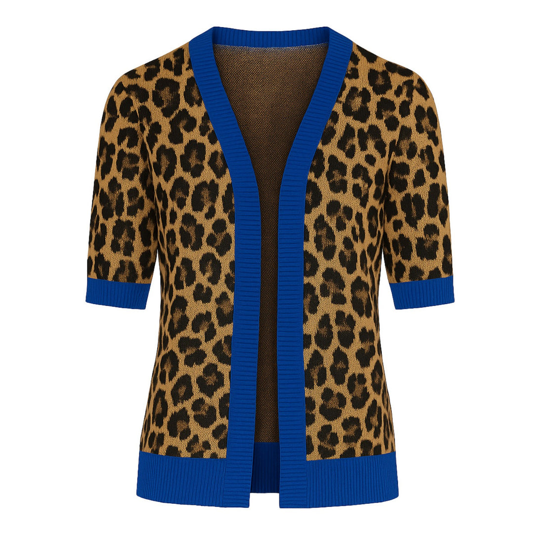 Women's leopard print jacquard five-sleeve cardigan
