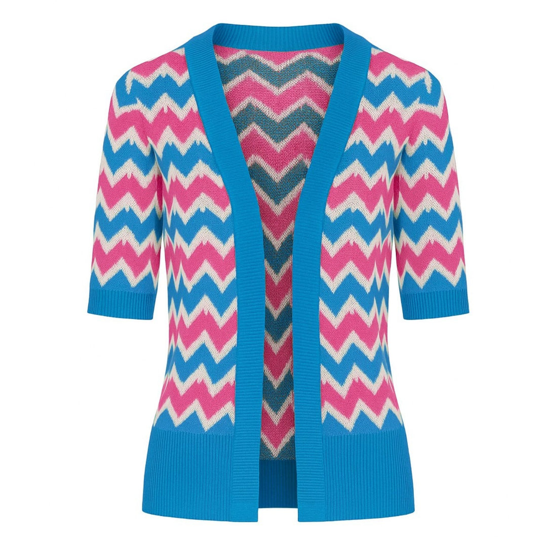 Women's blue tooth jacquard five-sleeve cardigan