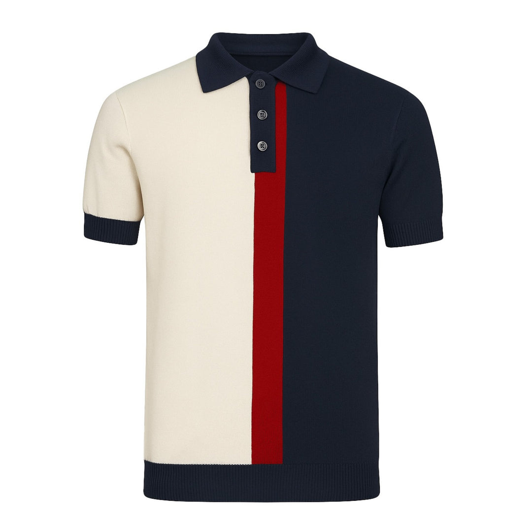 Men's black collage vintage jacquard knit polo shirt