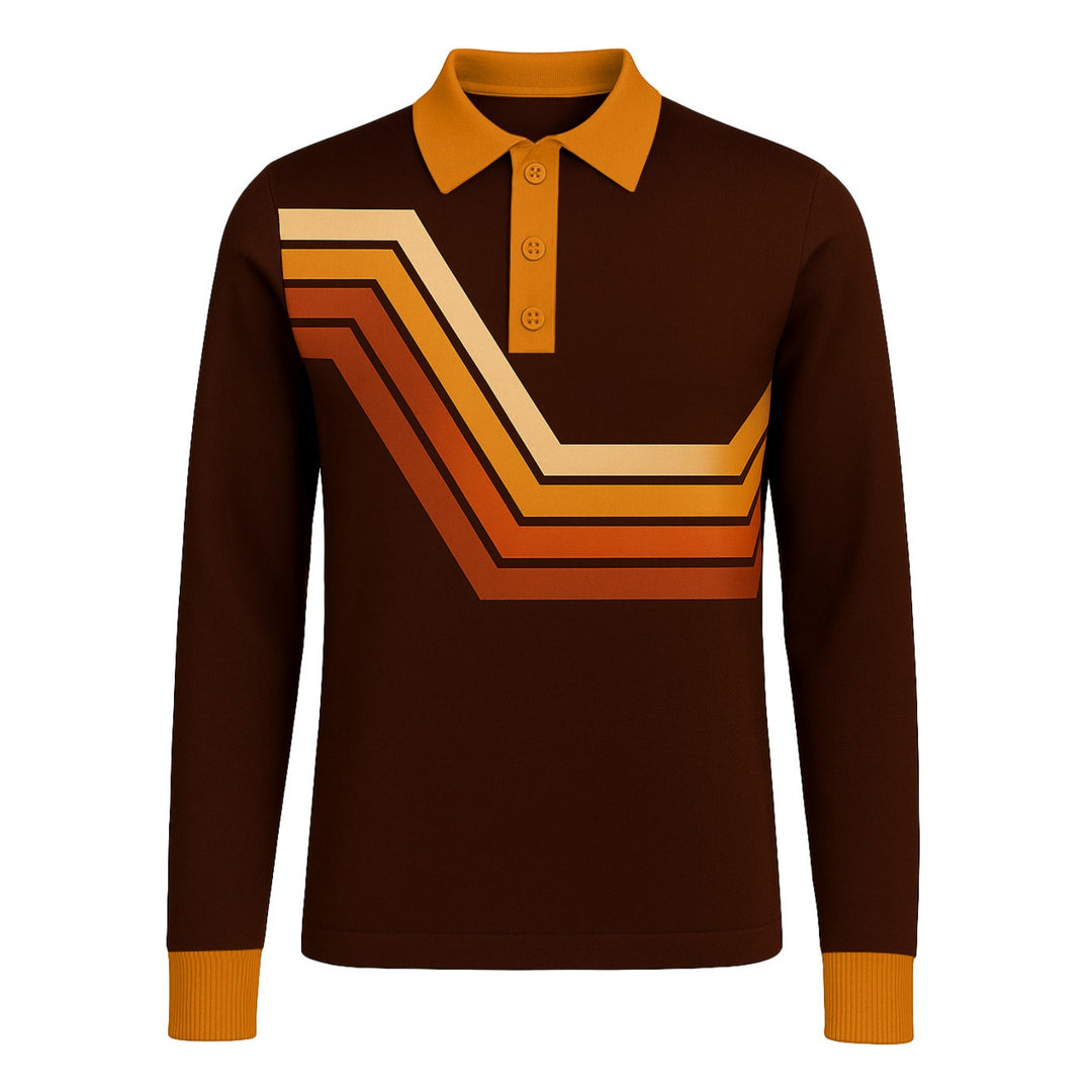 Men's brown retro period casual knit polo shirt