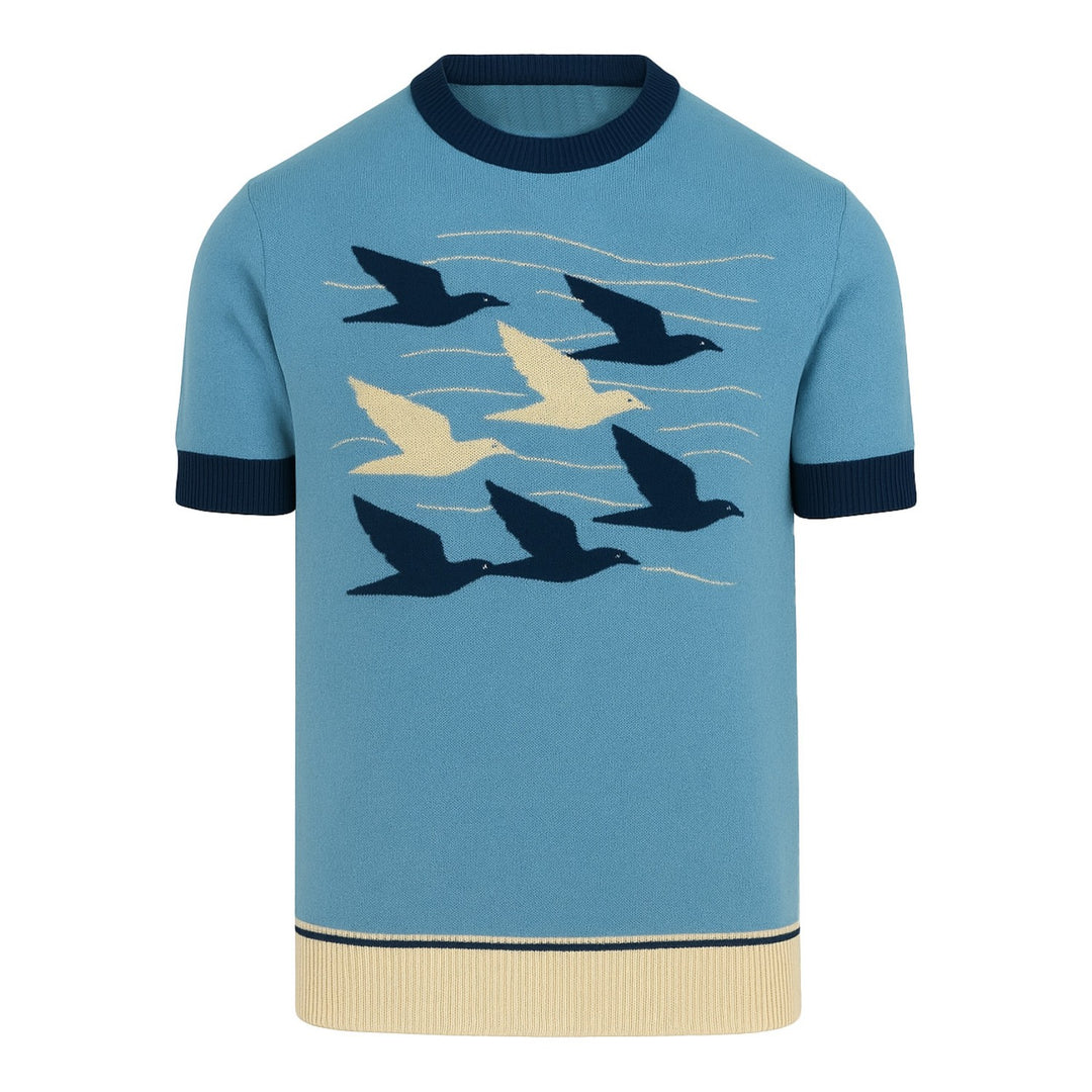 Men's blue Swallow vintage jacquard knit T-shirt
