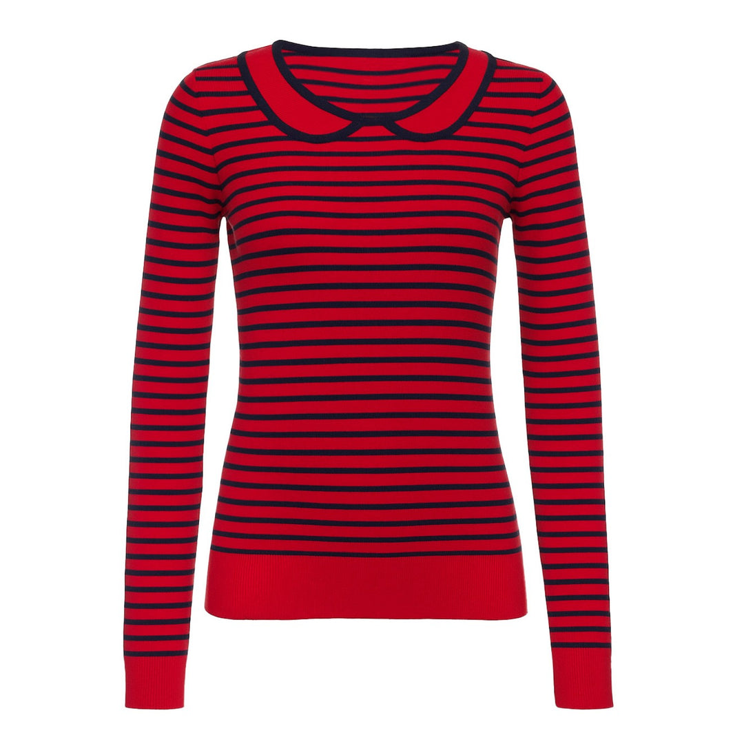 Women's red vintage striped doll collar knitwear