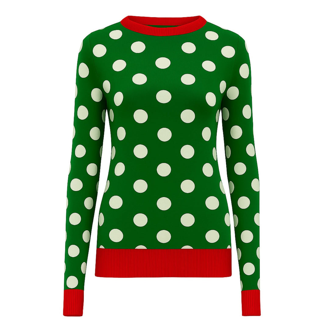 Women's green polka dots vintage jacquard knitwear