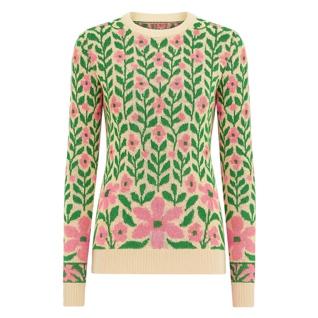 Women's vintage green art vintage jacquard knitwear