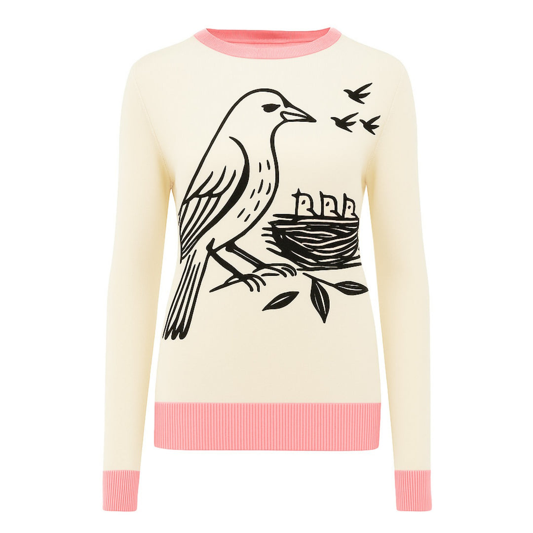 Women apricot art vintage bird jacquard knitwear