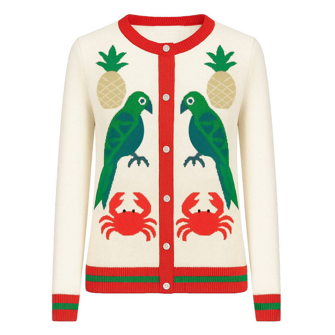 Women's apricot bird art jacquard cardigan