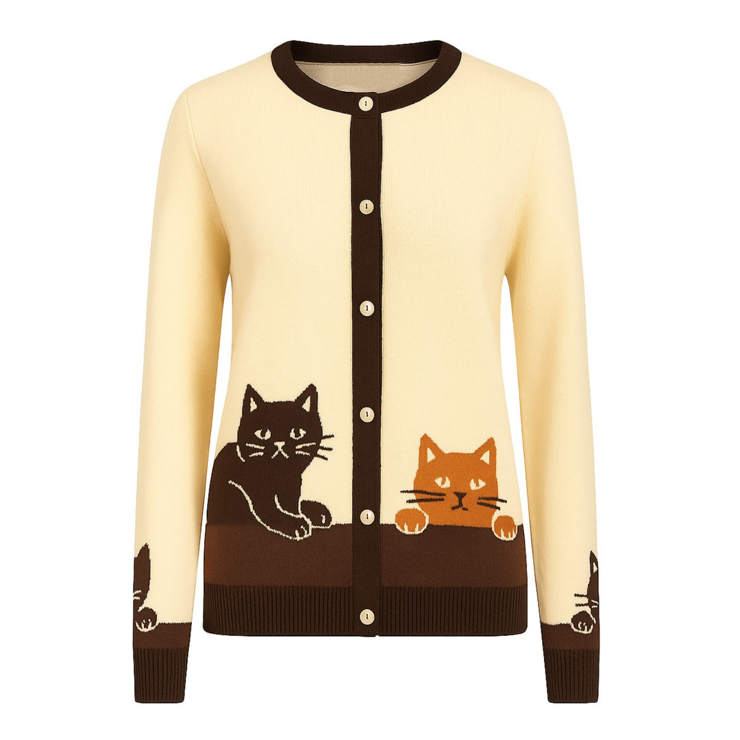 Women's apricot kitten vintage jacquard cardigan