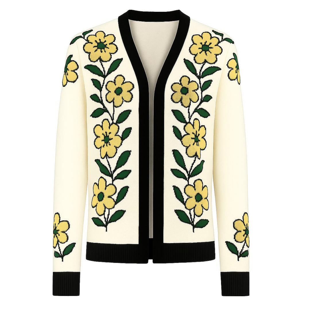 Women's apricot floral jacquard cardigan