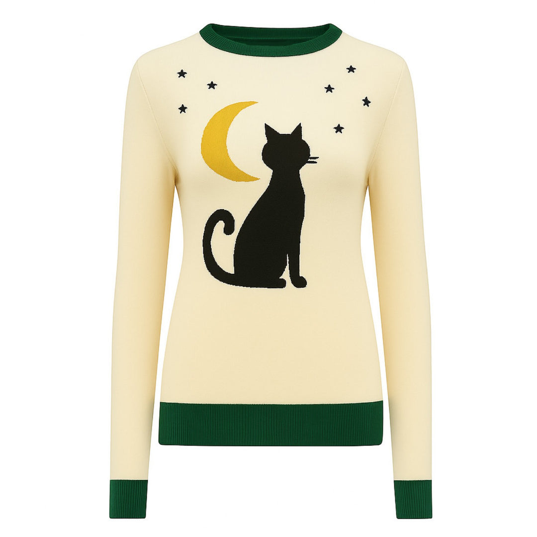 Women's apricot night cat vintage knitwear